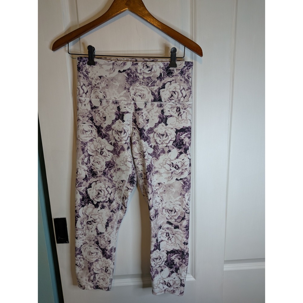 Balance Collection Purple White Floral Rose Cropped Leggings Womens Medium
